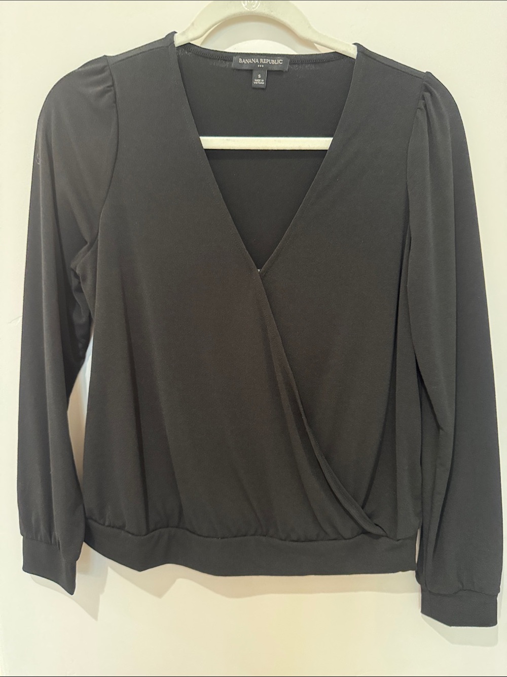 Banana Republic Black Faux Wrap-Front Long Sleeve Top